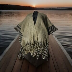 Do Everything in Love Fringe Knit Poncho Shawl Boho Open Front One Size